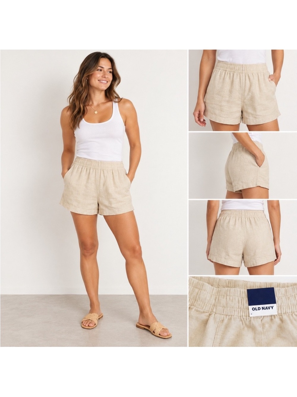 Old Navy Women's Heathered Linen-Blend Pull On Shorts